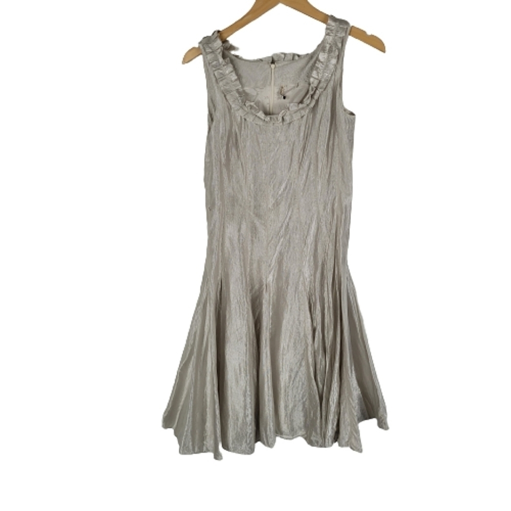 Badgley Mischka Champagne metallic fit & flair sleeveless cocktail dress